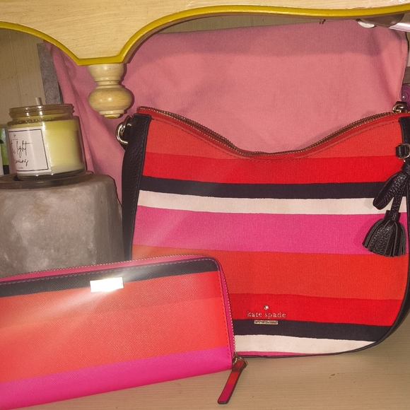 Kate Spade Hayes Street Aiden Hobo Bag Co-ordinating Bonita Stripe Wallet - Picture 5 of 13